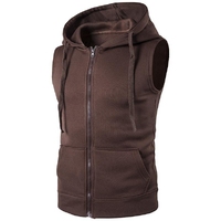 Sudadera con Capucha y Cremallera sin Mangas para Hombre, Color Sólido, Informal, Transpirable, Corte Ajustado, Tejido French Terry, para Otoño