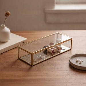 Caja de Joyería de Lujo de Latón y Cristal, Caja Rectangular de Metal y Cristal para Recuerdos, Caja Decorativa Transparente para Exhibición en el Hogar, Hotel o Decoración de Bodas - Product Image 4
