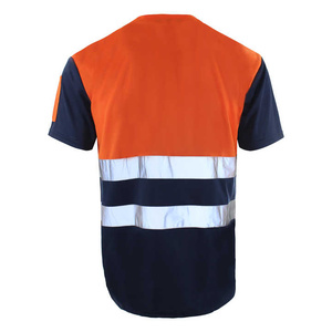 Chemise de travail haute visibilité réfléchissante pour homme, manches courtes, jaune-vert avec bas bleu marine et bandes argentées - Product Image 5