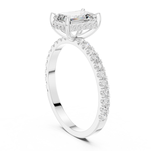 Anillo de Compromiso de Plata de Ley con Esmeralda y Moissanita Redonda en Pavé |   Anillo de Boda con Halo Oculto para Mujer - Product Image 2