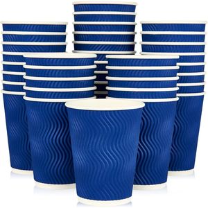 Confezione da 60 Bicchieri Usa e Getta Isolati Blu da 350 ml con Parete Ondulata per Caffè, Tè e Cioccolata Calda - Product Image 1