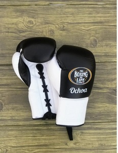 Top Quality No Boxing No Life Black & White Real Cowhide <b>Leather</b> MMA Training Boxing Gloves Lace-Up Unisex Lightweight Customize - Product Image 3