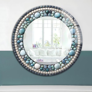 Blue Pebble Mosaic Round Handmade Crystal Glass Wall <b>Mirror</b> From REHMAN <b>CRAFT</b> - Product Image 6