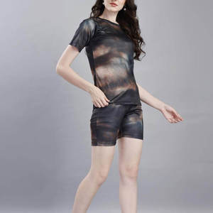 Hot Selling Private Label Peach Hip Lace <b>Tie</b> Dye Yoga Suit <b>Set</b> For Women Skinny Fit Casual Quick Drying Activewear Short Tops - Product Image 6