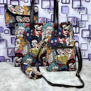 Conjunto de Bolsos de Mano para Mujer con Patrón Geométrico de Lujo, 4 Piezas, Cierre de Cremallera Antirrobo, Bordado, Colección de Bolsos de Diseñador, Bolso Tote y Bandolera - Product Image 1