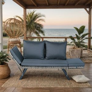 1 PCS Patio Wicker Side Foldable <b>Bench</b> Grey Wicker with Dark Grey <b>Cushion</b> for Backyard Conversation - Product Image 5