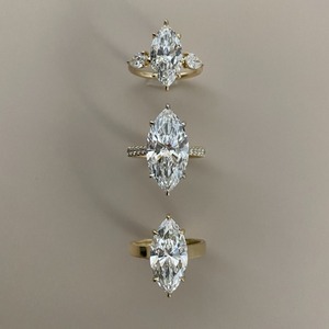 2.89 Carat Marquise Lab Diamond Tension Set Three-Stone Signature Wrap Yellow <b>Gold</b> Rhodium Plated IGI Certified Luxury <b>Ring</b> - Product Image 4
