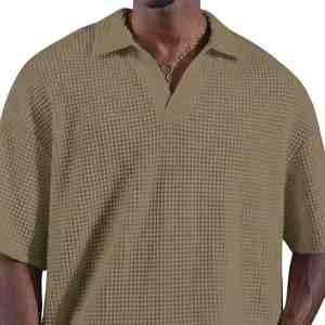 Camisa de Manga Corta de Forro Polar Verde Oliva para Hombre, Talla Grande, Formal, Transpirable, con Cuello Camisero y Diseño de Volantes, 100% Algodón - Product Image 4