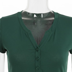 Camiseta de Mujer, Cuello Redondo, Manga Corta, Felpa, 100% Algodón, Corte Regular, Casual, Cierre de Botones, Color Sólido, Protección UV - Product Image 5