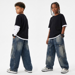 Pantalon en jean respirant pour garçon, léger, couleur unie, taille élastique, style jogger, multi-poches, décontracté, pour l'extérieur, vente en gros - Product Image 5