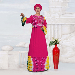 ชุดเดรสยาวมุสลิมสไตล์ตะวันออกกลาง แขนยาว ผ้าเรยอนแบบเรียบง่ายสำหรับผู้หญิง ตกแต่งคอเสื้อด้วยเพชร ดีไซน์ลายมัดย้อม - Product Image 4