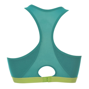 Women Scoop Neck Racerback Sports Bra Solid Color Breathable Medium Support Yoga Workout Athletic Wear Contrast Binding - Product Image 3