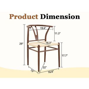 Set di 2 Sedie da Pranzo Stile Medievale a Forma di Y Wesborn, Struttura in Ferro Marrone e Seduta Intrecciata in Corda Naturale con Braccioli - Product Image 3