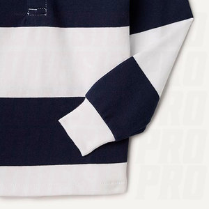 Polo à manches longues rayé en tricot pour homme, style preppy, design bicolore, coupe classique, blanc bleu marine - Product Image 5