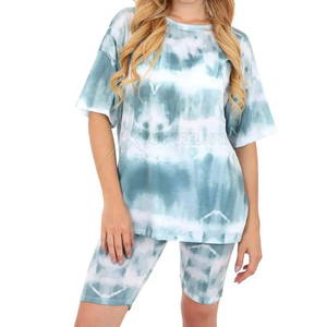 ชุดเซ็ต 2 ชิ้นสำหรับผู้หญิง เสื้อยืดแขนสั้นลำลองและกางเกงขาสั้น ชุดผ้าฝ้ายน้ำหนักเบา ระบายอากาศได้ดี แห้งเร็ว สำหรับสุภาพสตรี - Product Image 1