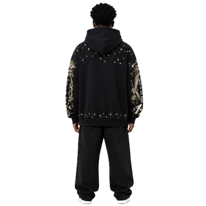 Wholesale Black Zip-Up Graphic Fleece Oversized Hoodie Custom Artwork Casual Layer <b>Pullover</b> Private Label OEM Vintage Supplier - Product Image 2