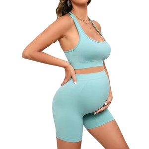 Conjunto de Yoga de Maternidad sin Costuras al por Mayor Personalizado, 2 Piezas, Sujetador Deportivo y Pantalones Cortos de Cintura Alta para Embarazo, Ropa Deportiva para Gimnasio - Product Image 1