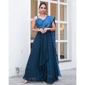 Lehenga Choli Bleu Monsoon XS avec Dupatta Pré-Cousu en Georgette pour Mariages Inde Pakistan - Product Image 6