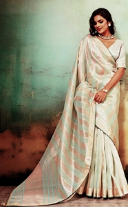 Sari en soie Banarsi, moderne, pour femmes indiennes, pour occasions de fête, séchage rapide, design dessiné à la main, saison automne - Product Image 3