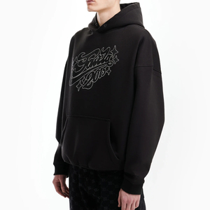 Sweat-shirt à capuche noir surdimensionné avec impression de lettres sur le devant, manches régulières, coton French Terry, décontracté, vêtements d'automne pour hommes - Product Image 3