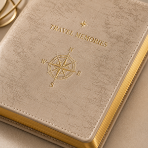 Diario di Viaggio Personalizzato LABON, Design Vintage con Mappa, Agenda per Ricordi di Viaggio, Lussuoso Diario in Pelle Vegana con Bussola in Lamina d'Oro, Regalo - Product Image 2