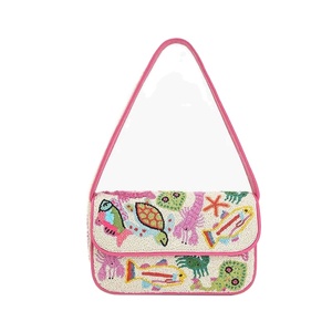 Sacs à bandoulière brodés de perles de couleur blanche et rouge, style fait main, sacs à main avec broderie de perles colorées - Product Image 3