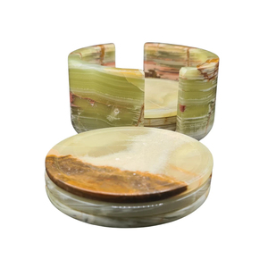 OEM Customise Round Set of 6 Modern Big Slab Onyx <b>Marble</b> <b>Coasters</b> for Kitchen Home Decoration - Product Image 1