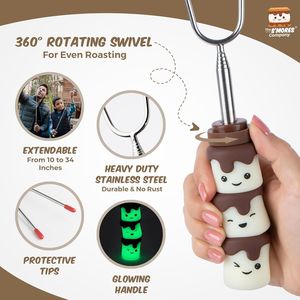 Set di 4 Bastoncini Telescopici Extra Lunghi Luminosi al Buio per Arrostire Marshmallow e Accendere il Fuoco per S'mores - Product Image 6