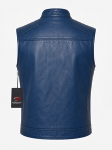 Chaleco de cuero moderno para hombre con construcción duradera, forro suave, bolsillos prácticos y ajuste relajado para montar a caballo, viajar y uso casual. - Product Image 2