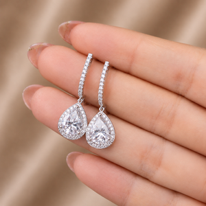 Pendientes de Plata de Ley 925 con Diamantes en Forma de Lágrima, Pendientes Colgantes de Aro con Doble Halo de Moissanita para Mujer, Ideales para Aniversarios y Fiestas - Product Image 5