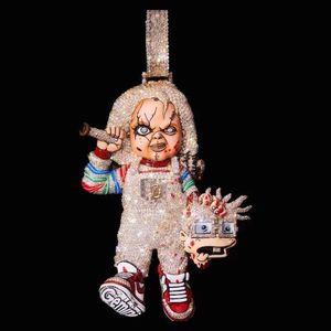 Pendentif 3D Chucky en Moissanite VVS taille brillant, serti griffe, personnalisable, en argent sterling 925 plaqué or, luxe unisexe, style glacé - Product Image 1