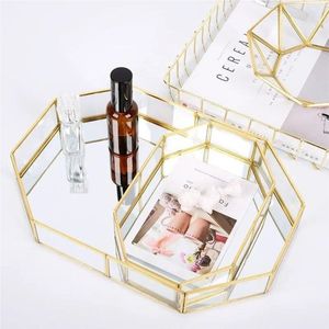 Nordic Octagon Mirrored Glass <b>Tray</b> Gold Metal Perfume Jewelry Display Organizer Wedding Table Centerpiece Decorative Mirror <b>Tray</b> - Product Image 4