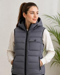 Wholesale OEM <b>Black</b> Puffer Vest <b>Men's</b> Quilted Autumn Casual Warm Thick Sleeveless <b>Waistcoat</b> Detachable Hood - Product Image 3