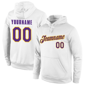 Sudadera con Capucha Deportiva Blanca, Morada y Dorada, con Diseño Personalizado y Costuras a Medida, Venta al Por Mayor Directa de Fábrica - Product Image 1