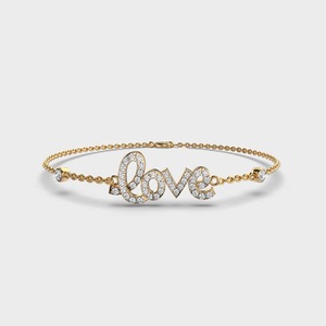 Pulsera Romántica de Oro de 18K con Diamantes y Letra de Amor, Cadena de Eslabones con Engaste Pavé para Mujer, Joyería de Uso Diario - Product Image 1