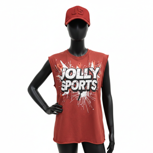 Débardeur Sportif Femme en Coton Épais Rouge Style Urbain avec Logo Graphique – T-shirt Sans Manches en Coton pour Femme - Product Image 1