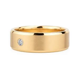 <b>Round</b> Lab Diamond Unisex Bezel Set Diamond Ring 14K Solid Gold <b>Brushed</b> Band Minimalist Single Diamond Anniversary Gift Ring - Product Image 4
