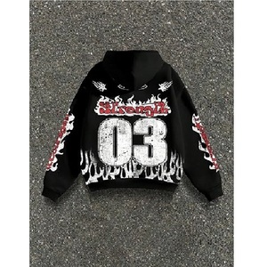 Men's Y2k Number Graphic Zip Up Hoodie Sweatshirt <b>Gothic</b> Long Sleeve Hooded Casual <b>Jacket</b> Streetwear - Product Image 2