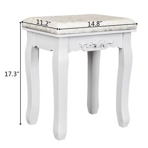 Sgabello da toeletta in legno massello con gambe curve, comodo sgabello bianco per trucco per donne e ragazze, accessorio per tavolo da toeletta domestico - Product Image 6