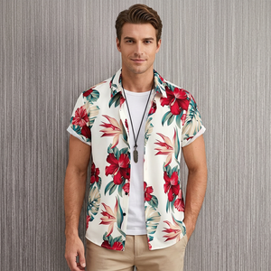 Men's Floral Printed Hawaiian Shirt Short Sleeve Turn-<b>down</b> Collar Summer Vacation Wear Poplin Fabric Casual Quick Dry Breathable - Product Image 6