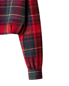 Camisa Corta a Cuadros Tartán Rojo Personalizada para Mujer, Cuello Camisero, Manga Larga, Botones, Blusa Casual, Estilo de Fabricante OEM - Product Image 2