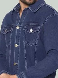 Veste en jean pour homme, couleur unie, col rabattu, coupe classique, coton lavé, style décontracté automne, fermeture à boutons simple - Product Image 2