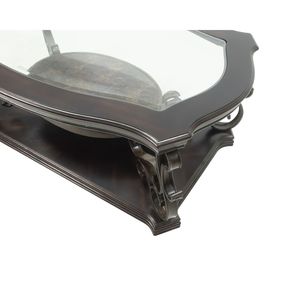 Mesa de cóctel de 52 \ "L X 32 \" W X 20,3 \ "H con acabado de capa de polvo superior de vidrio Patas de metal Estante medio de MDF cubierto de papel de mármol - Product Image 5