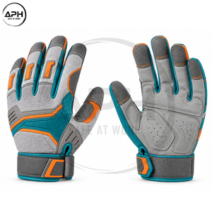 Gants de mécanicien gris, orange et turquoise en tissu respirant, à doigts complets, avec fermeture réglable, pour le travail - Product Image 2