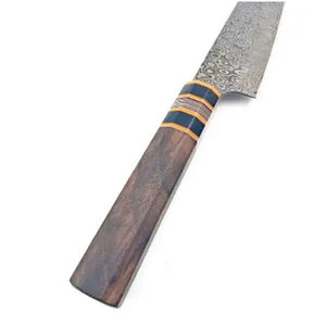 Couteau de chef moderne personnalisé fait main Burraq, lame en acier Damas, manche en bois de 8 pouces, étui en cuir, compatible lave-vaisselle - Product Image 5