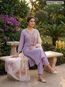 Pure Viscose Simer <b>Silk</b> <b>Fabric</b> Heavy Embroidery Floral Printed Bright Color Designer Salwar Suit For Party& Function Wear Outfit - Product Image 4