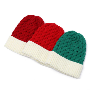 Winter Warm Christmas Knitted <b>Hat</b> Solid Color Thickened Cuffed <b>Beanie</b> <b>Hats</b> - Product Image 2