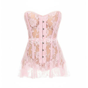 Vestido Corsé de Encaje Floral Rosa Claro, Sexy y Romántico, con Malla Transparente, Lencería para Mujer - Product Image 4