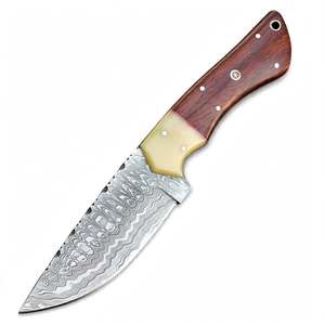 Couteau utilitaire à lame pointue en acier damas, fabriqué à la main, avec manche en bois et os à double matériau - Product Image 6