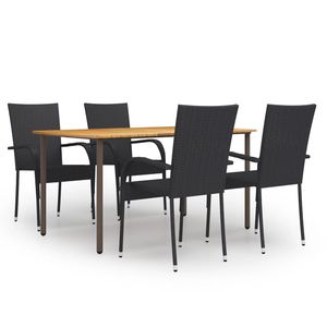 Set da Pranzo da Giardino in Legno Naturale Nero per 4 Persone, Resistente alle Intemperie, Tavolo in Teak con Telaio in Acciaio, Design Contemporaneo - Product Image 1